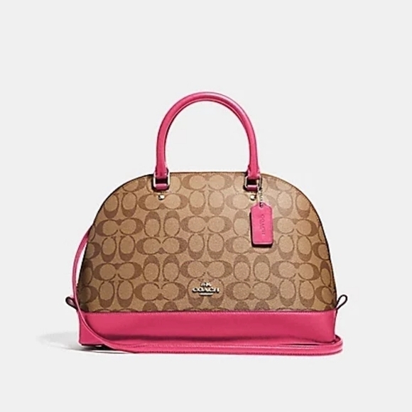 ✨ Coach Khaki & Magenta Large Sierra Satchel – Signature Canvas, Brand New 💼 - Picture 1 of 17